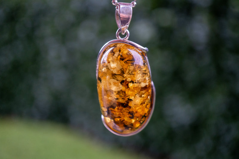 925 Silver Pendant with Oval Yellow Amber from the Baltic Sea