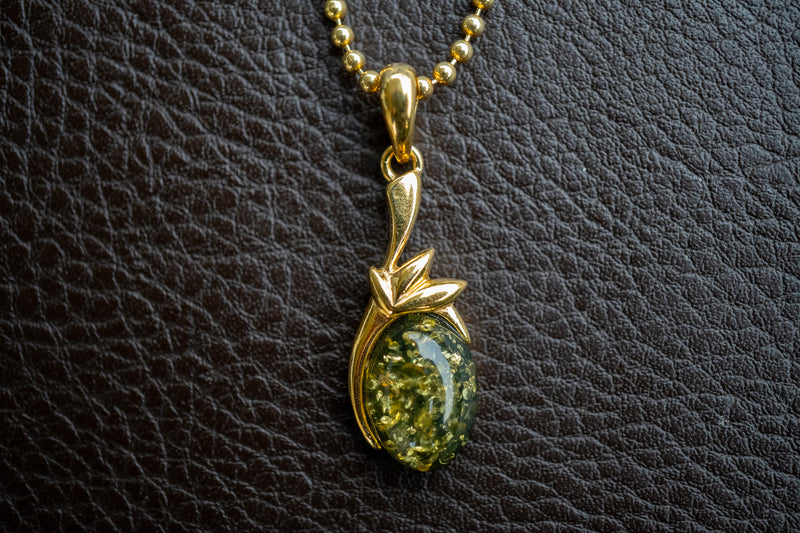 Vermeil Pendant with Green Baltic Amber