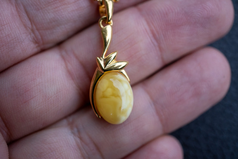 Vermeil Pendant with Yellow Amber from the Baltic Sea